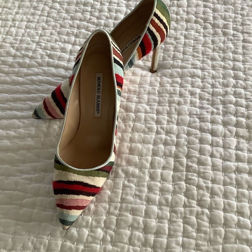 Manolo Blahnik Colorful Striped Heels